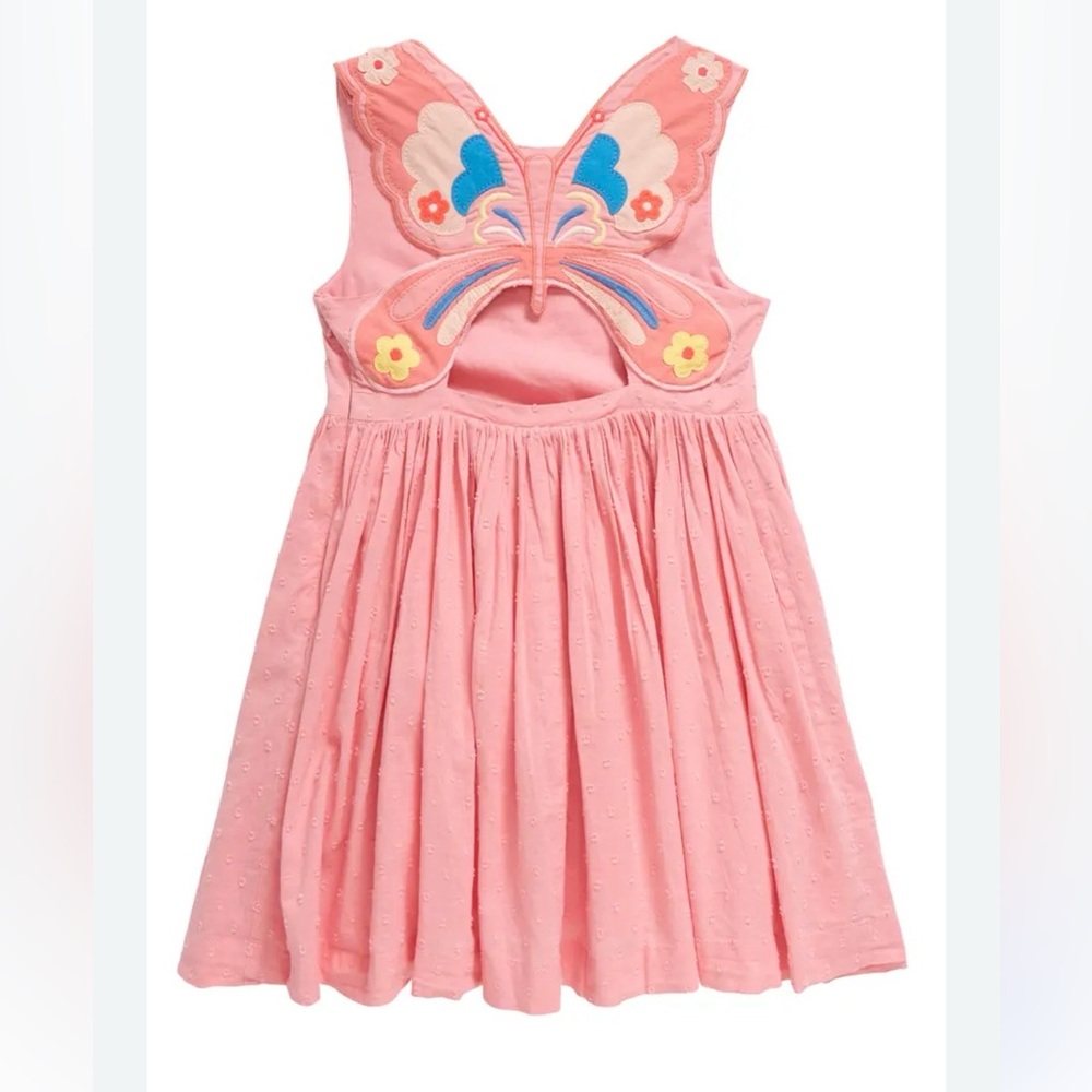 Mini Boden Clip Dot Butterfly Back Dress Pink 2/3T